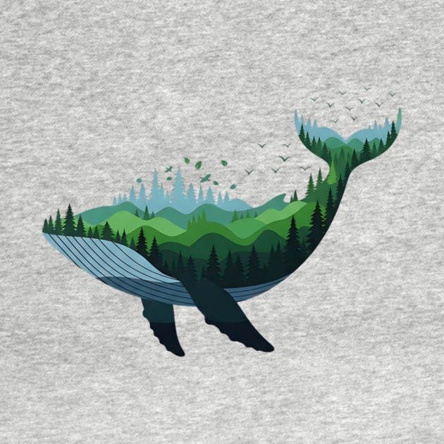 Floating Forest Whale Double Exposure Art by Designed By Marty