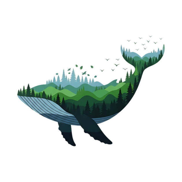 Floating Forest Whale Double Exposure Art by Designed By Marty