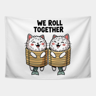 We Roll Together Kawaii Sushi Cats Tapestry