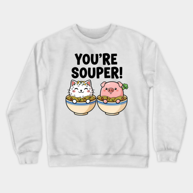 You’re Souper Kawaii Soup Cat and Pig Crewneck Sweatshirt by Designed By Marty