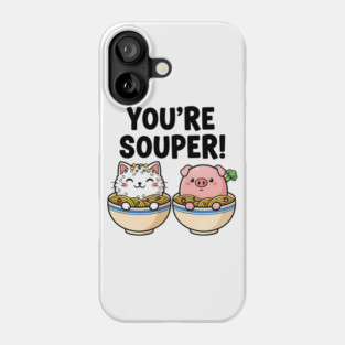 You’re Souper Kawaii Soup Cat and Pig Phone Case