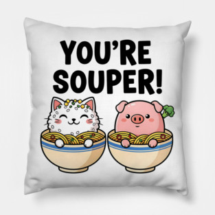 You’re Souper Kawaii Soup Cat and Pig Pillow