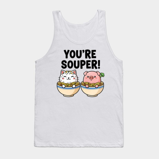 You’re Souper Kawaii Soup Cat and Pig Tank Top by Designed By Marty
