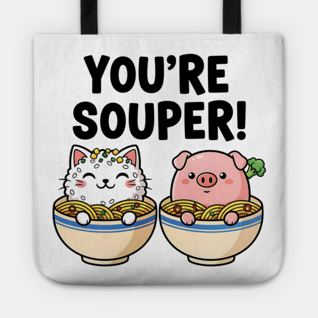 You’re Souper Kawaii Soup Cat and Pig Tote by Designed By Marty
