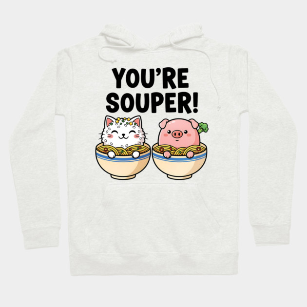 You’re Souper Kawaii Soup Cat and Pig Hoodie by Designed By Marty