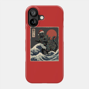 Catzilla Cat Japanese With Santa Hat and Christmas Lights Phone Case