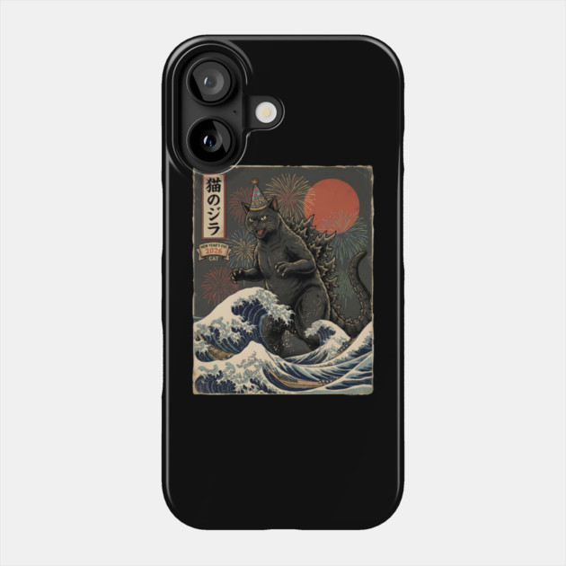 Catzilla New Year's Eve 2026 Phone Case by Creatifly Graphic Tees