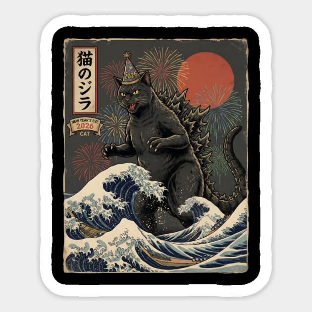 Catzilla New Year's Eve 2026 Magnet by Creatifly Graphic Tees