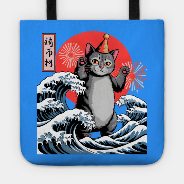 Catzilla New Year 2026 Celebration Tote by Creatifly Graphic Tees