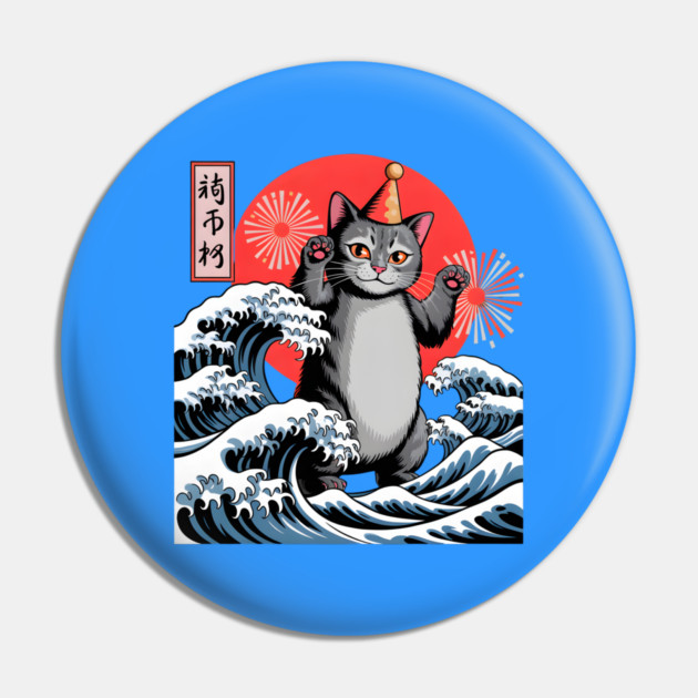 Catzilla New Year 2026 Celebration Pin by Creatifly Graphic Tees