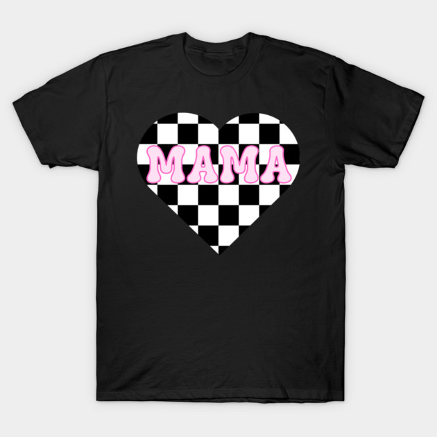 Mama’s Checkered Heart – Racing & Valentine’s T-Shirt by Inkarti