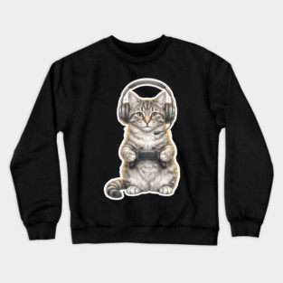 Gamer Cat Gift For Cat Lovers Crewneck Sweatshirt