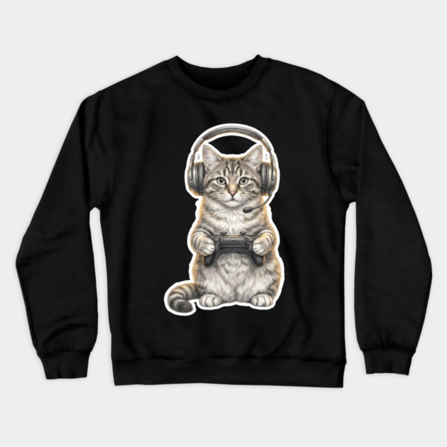Gamer Cat Gift For Cat Lovers Crewneck Sweatshirt by ArtistTee ⭐⭐⭐⭐⭐