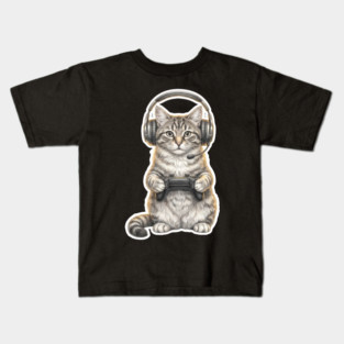 Gamer Cat Gift For Cat Lovers Kids T-Shirt