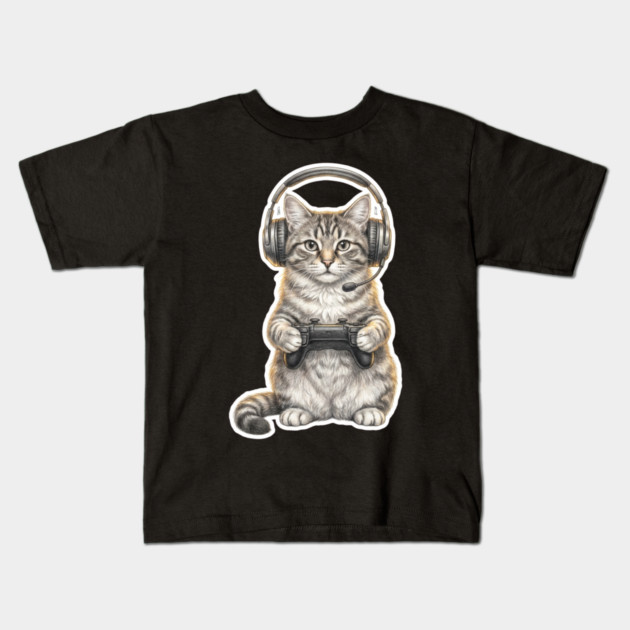 Gamer Cat Gift For Cat Lovers Kids T-Shirt by ArtistTee ⭐⭐⭐⭐⭐