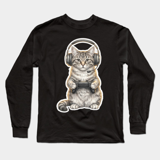 Gamer Cat Gift For Cat Lovers Long Sleeve T-Shirt by ArtistTee ⭐⭐⭐⭐⭐