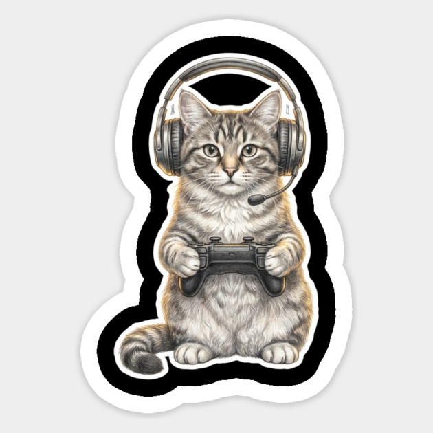 Gamer Cat Gift For Cat Lovers Sticker by ArtistTee ⭐⭐⭐⭐⭐