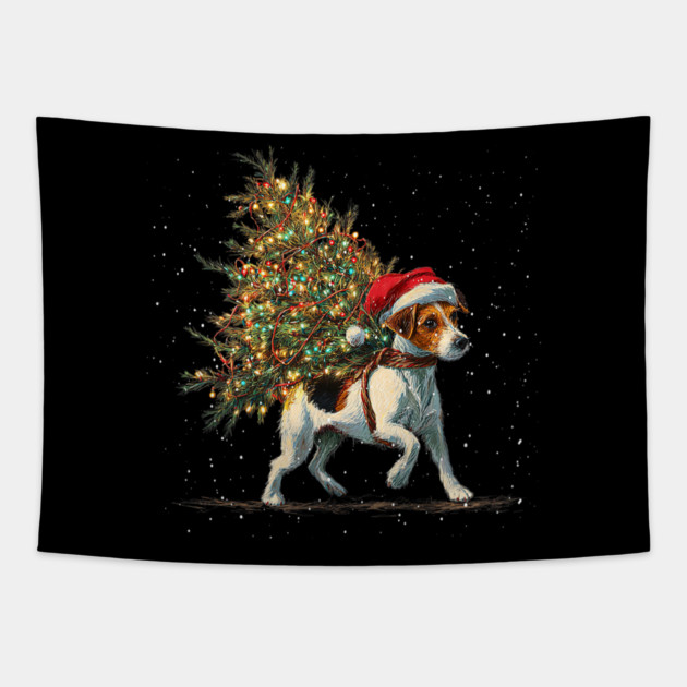 Cute Jack Russell Dog In A Christmas Tree Tapestry by yangho