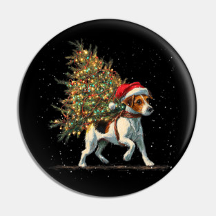 Cute Jack Russell Dog In A Christmas Tree Pin