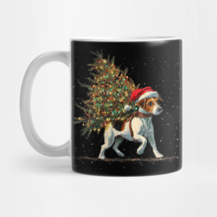 Cute Jack Russell Dog In A Christmas Tree Mug