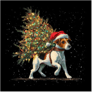 Cute Jack Russell Dog In A Christmas Tree Posters and Art