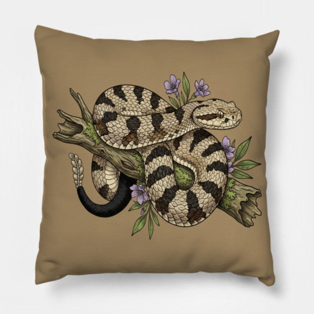 Timber Rattlesnake Illustration Pillow by BirdsnStuff