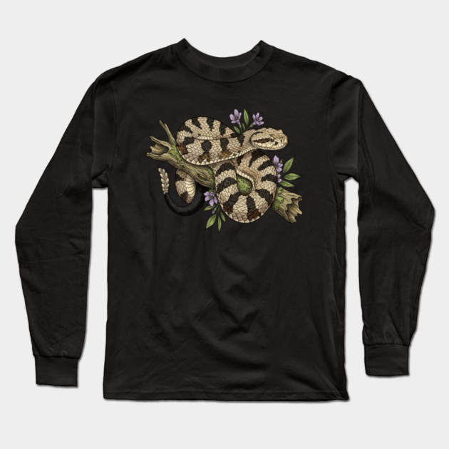 Timber Rattlesnake Illustration Long Sleeve T-Shirt by BirdsnStuff