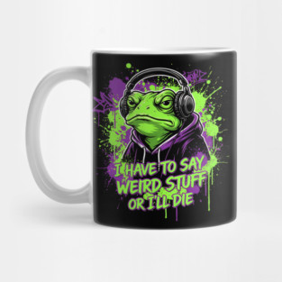 Weird Stuff Frog Meme Green Frog in Hoodie with Headphones Graffiti Art Mug