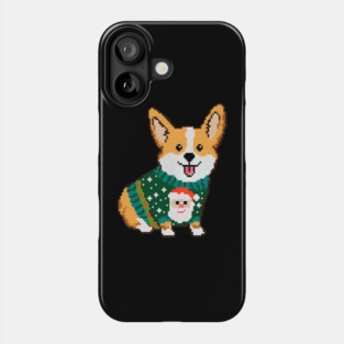 Cute Pixel Art Corgi Wearing Ugly Christmas Sweater with Santa Phone Case