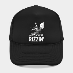 Funny He Is Rizzin Basketball Graphic for Christian Humor Fans Hat