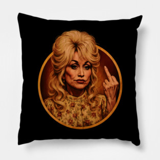 VINTAGE HALFTONE DOLLY PARTON MIDDLE FINGER Pillow