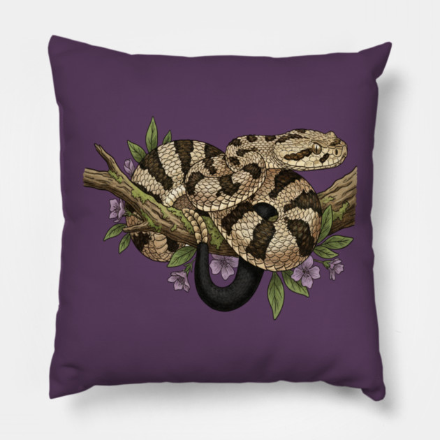 Timber Rattlesnake With Woodland Blooms Pillow by BirdsnStuff