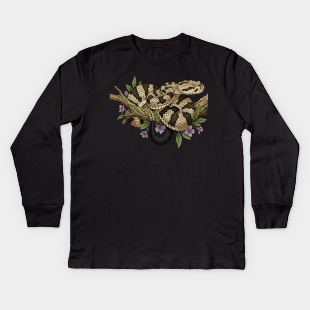 Timber Rattlesnake With Woodland Blooms Kids Long Sleeve T-Shirt by BirdsnStuff