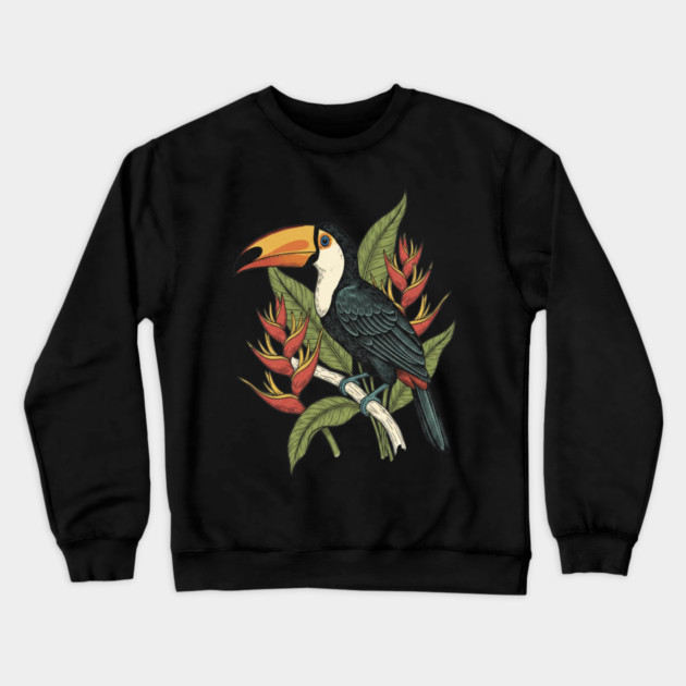 Toco Toucan Tropical Illustration Crewneck Sweatshirt by BirdsnStuff