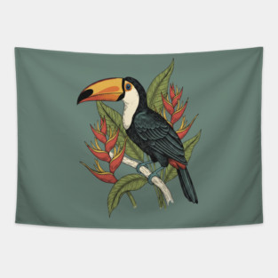 Toco Toucan Tropical Illustration Tapestry