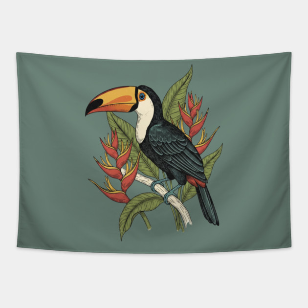 Toco Toucan Tropical Illustration Tapestry by BirdsnStuff