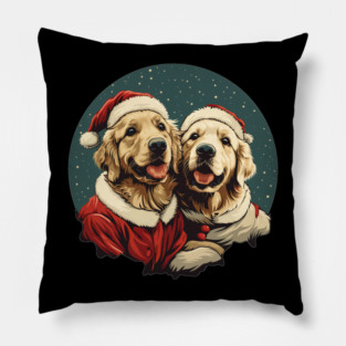 Cute Santa Golden Retriever Dogs Christmas Snowflakes Pillow