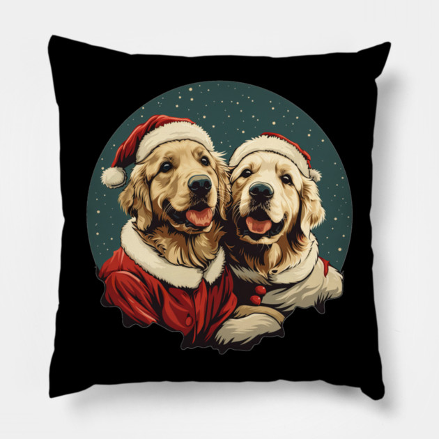 Cute Santa Golden Retriever Dogs Christmas Snowflakes Pillow by yangho