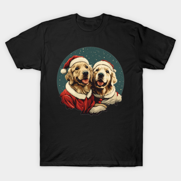 Cute Santa Golden Retriever Dogs Christmas Snowflakes T-Shirt by yangho