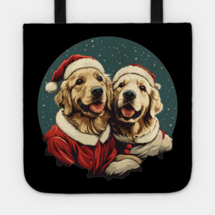 Cute Santa Golden Retriever Dogs Christmas Snowflakes Tote