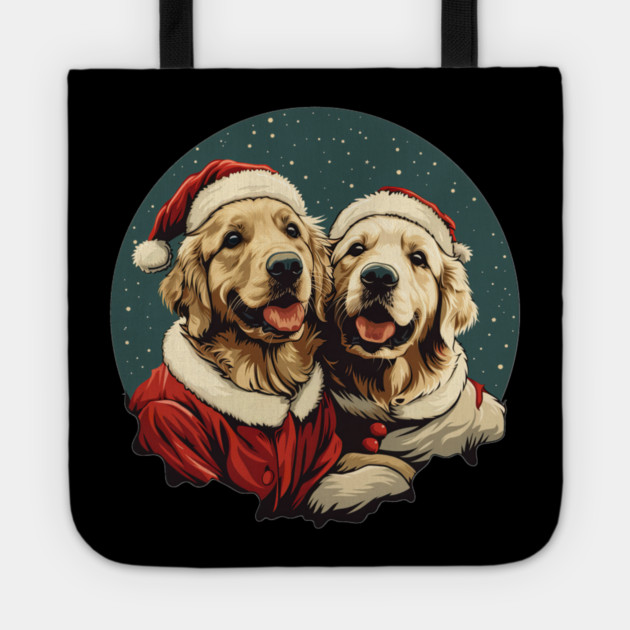 Cute Santa Golden Retriever Dogs Christmas Snowflakes Tote by yangho