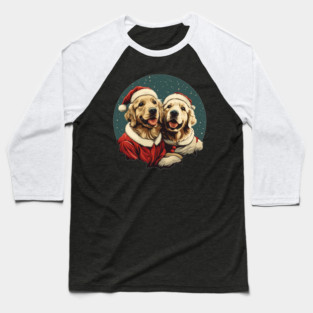 Cute Santa Golden Retriever Dogs Christmas Snowflakes Baseball T-Shirt