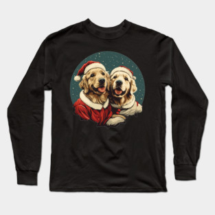 Cute Santa Golden Retriever Dogs Christmas Snowflakes Long Sleeve T-Shirt