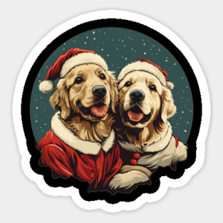 Cute Santa Golden Retriever Dogs Christmas Snowflakes Magnet