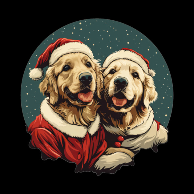 Cute Santa Golden Retriever Dogs Christmas Snowflakes by yangho