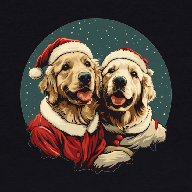 Cute Santa Golden Retriever Dogs Christmas Snowflakes by yangho