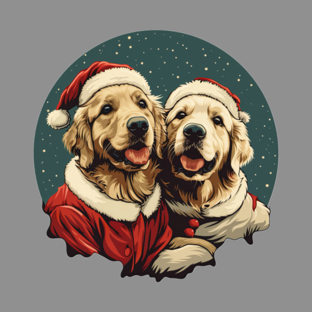 Cute Santa Golden Retriever Dogs Christmas Snowflakes by yangho