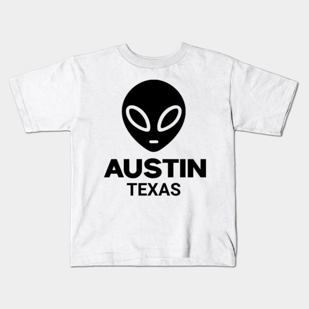 Black Alien Head Austin Texas Design for Weird Culture Lovers Kids T-Shirt by Pixel Threads 