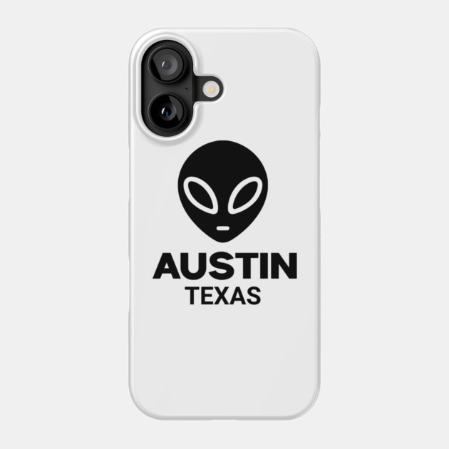 Black Alien Head Austin Texas Design for Weird Culture Lovers Phone Case by Pixel Threads 