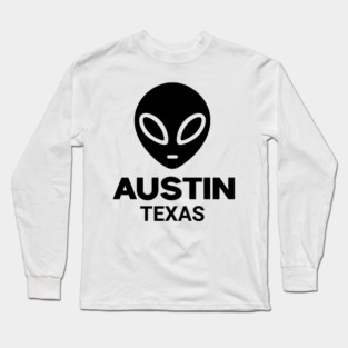 Black Alien Head Austin Texas Design for Weird Culture Lovers Long Sleeve T-Shirt